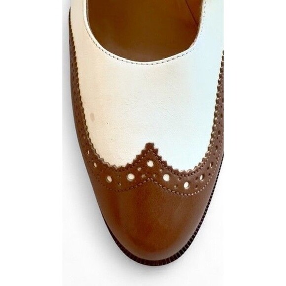 Ralph Lauren Spectator Pumps 9B Brown White Leather Made in Italy, Unworn - Picture 5 of 10